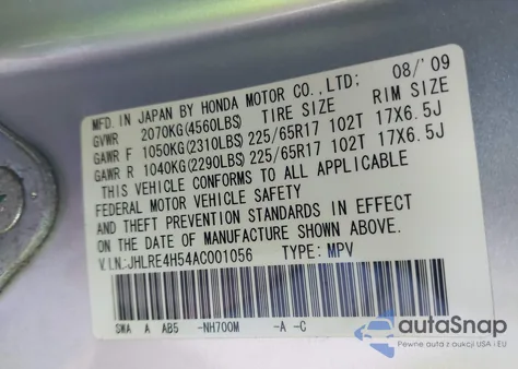 2010 Honda Cr-V Ex z USA, uszkodzony, nr VIN JHLRE4H54AC001056